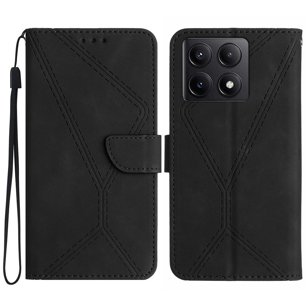 HT05 For Xiaomi 14T Pro Case Skin-Touch Lines PU Leather Flip Phone Cover