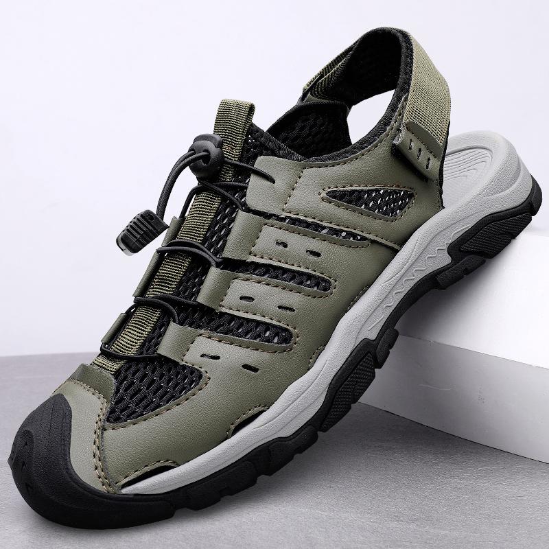 Fashion Summer Breathable Men's Bag Head Sandals Hollow Mesh Hole Shoes Outdoor Non-slip Flats Lightweight Sports Leisure Beach Shoes