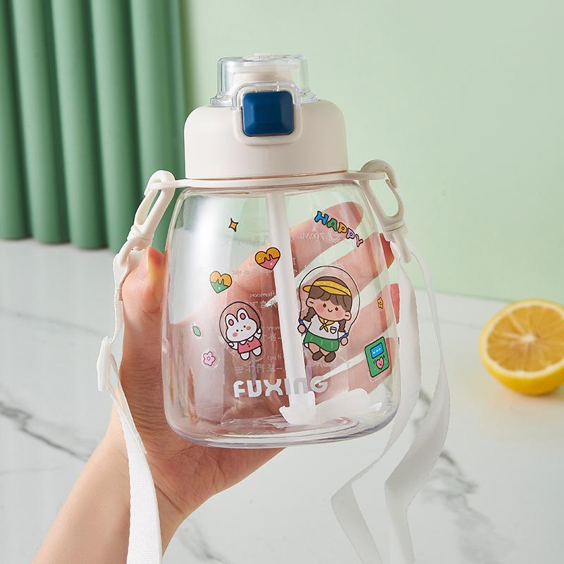 New High-value Pot-bellied Cup, Large Capacity, Simple and Cute, Children's Water Bottle, Straw Cup, Girls' Water Cup, High Temperature Resistance