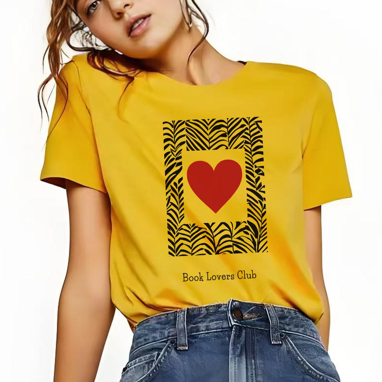 

Fashionable love printed pattern Tshirt casual short sleeved round neck suitable for all seasons versatile Womens Tshirt S