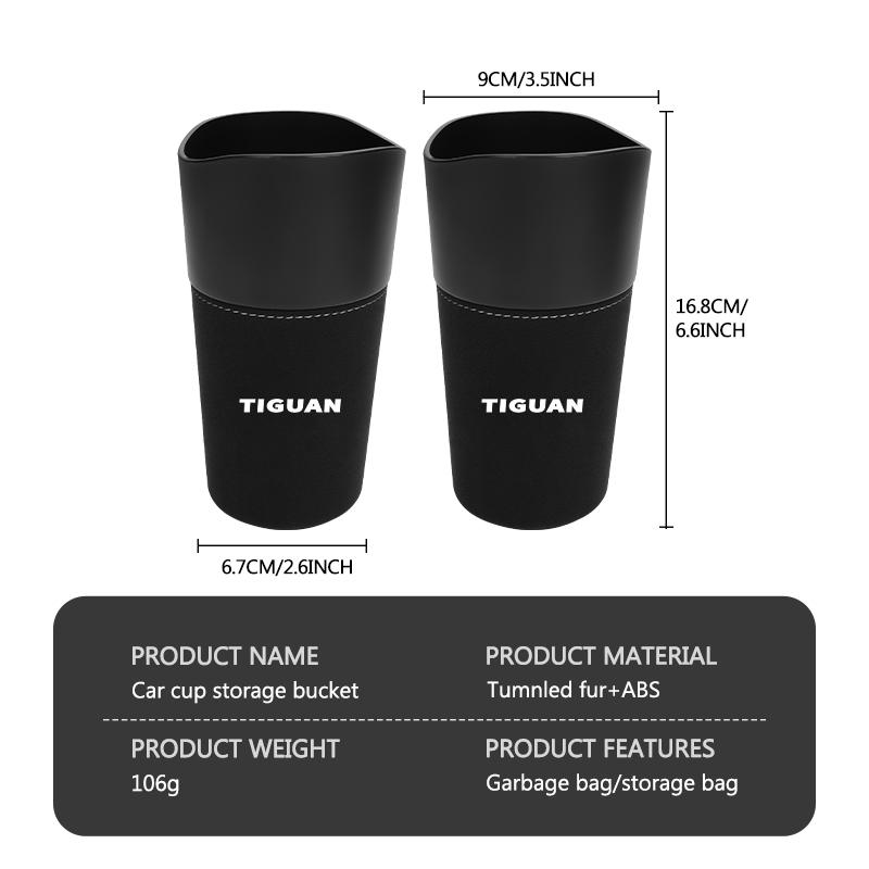 UNYDV1 For Volkswagen VW Car Cup Shaped Trash Can Tumbled Fur Auto Storage Container Tiguan MK1 Mk2 2016 2017 2018 2019 2020 2021