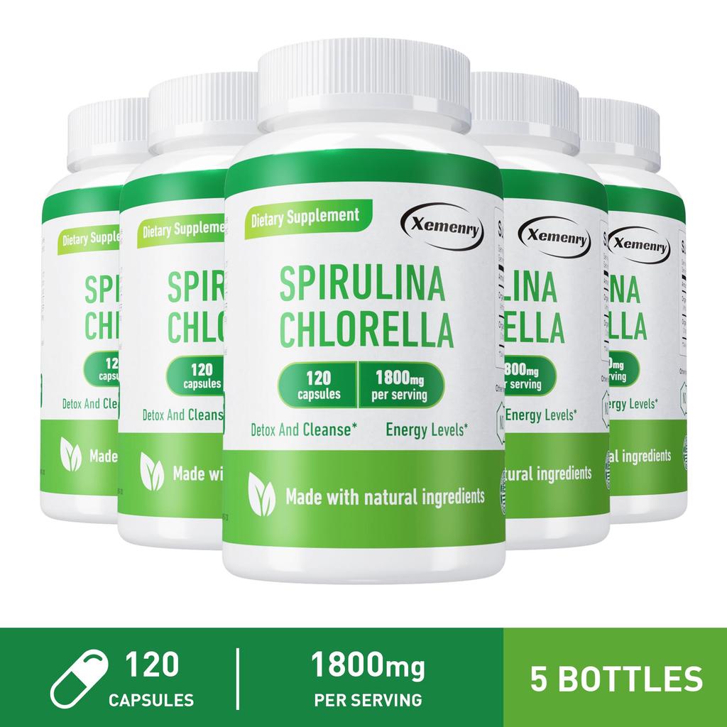 Organic Spirulina Capsules, Chlorella Supplement, 1800 Mg, Energy Booster, Immune System Booster