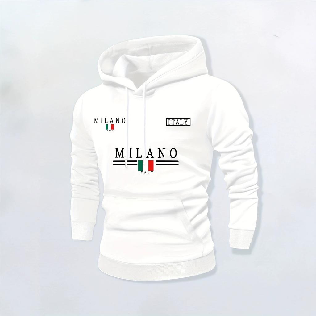 Italy MILANO Milan Multi-Position Flag Letter Hooded Sweater Men's Casual Shoulder Hoodie