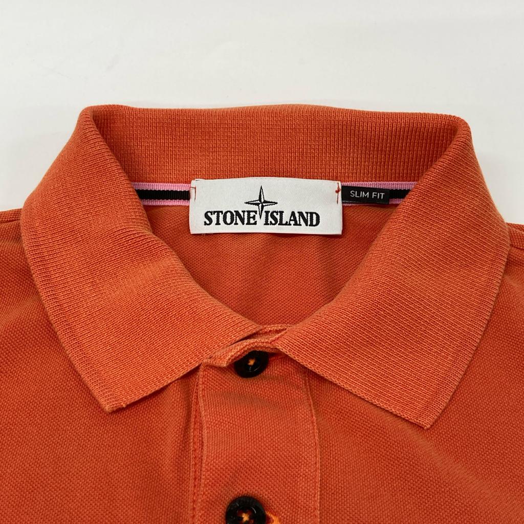 STONE ISLAND 621522S67 Orange Logo Embroidered Polo Shirt Tops M OrangeUsed