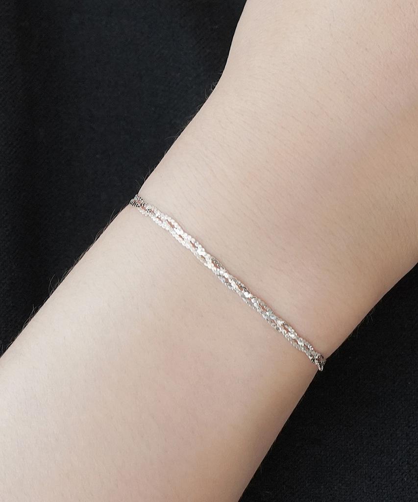 Alleun Silver 925 Thin Chain Cut 3-Strand Twist Bracelet