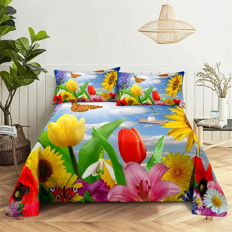 Sunflower Bed Sheet Sets Bouble Single Beds Flower Bedsheet with Pillow Case Full Queen Size 2pcs 3pcs 3D Soft Thin Fabric Home