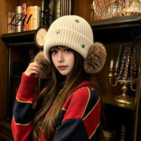 Stylish Daily Wear Cap Knitted Winter Hat with Ear Protection Elastic Thickened Plush Lined Casual Versatile Accessory Cap Soft Warm Windproof