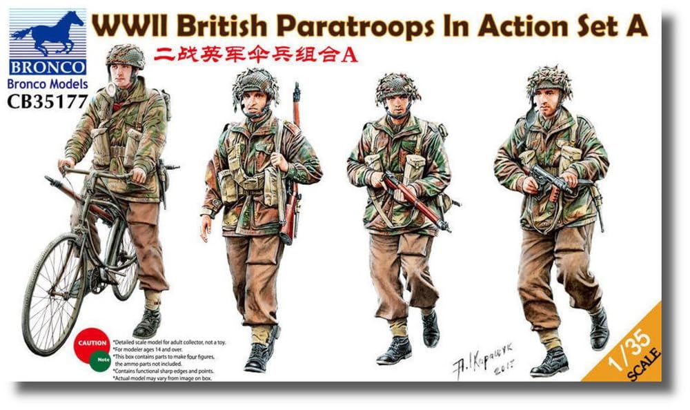 

Bronco Model 1/35 British Paratroopers A Set, Cycling and Marching, 4 Soldiers, Plastic Model Kit CB35177