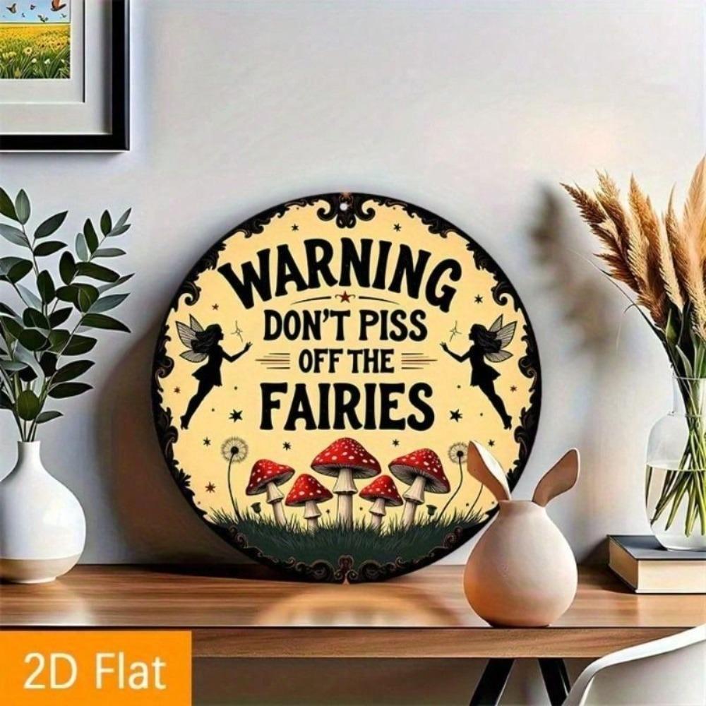 Metallposter Betreten verboten mit Feen, Rundes Blechschild 20cm für Gartendekoration