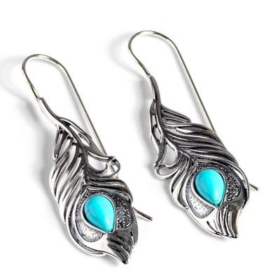Vintage Water Droplets Red Blue Stone Earrings Ethnic Silver Color Metal Carving Pattern Dangle Earrings for Women Jewelry