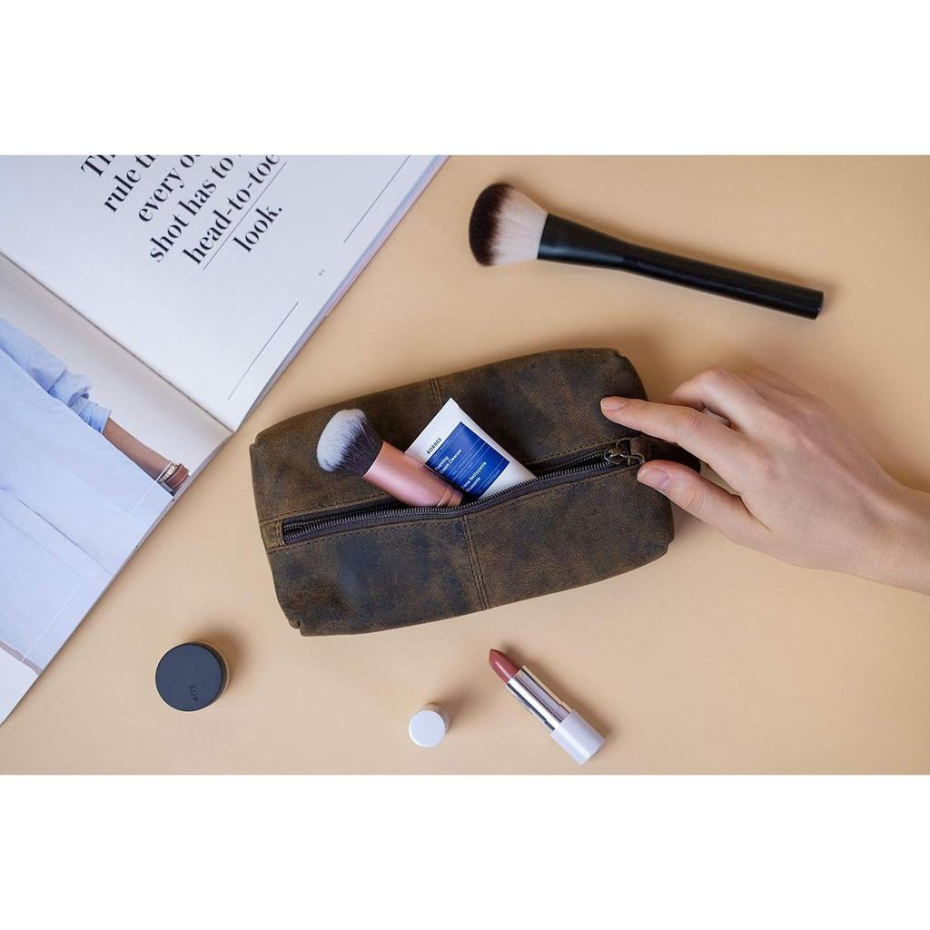 Leather Zip-Lock Cosmetic Makeup Pouch Bag Pen Pencil Case