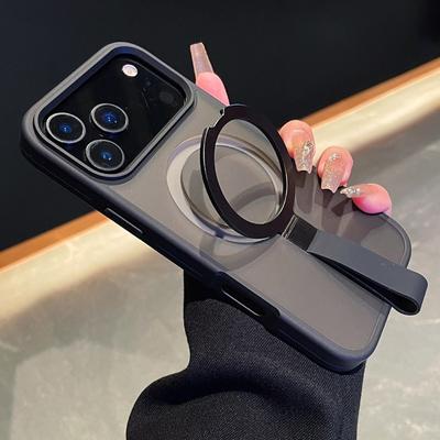 Matte Metal Stand Holder Case For For Iphone 17 Air 16 1 14  Plus 13 12 Pro Max 11 Transparent Wrist Strap Cover