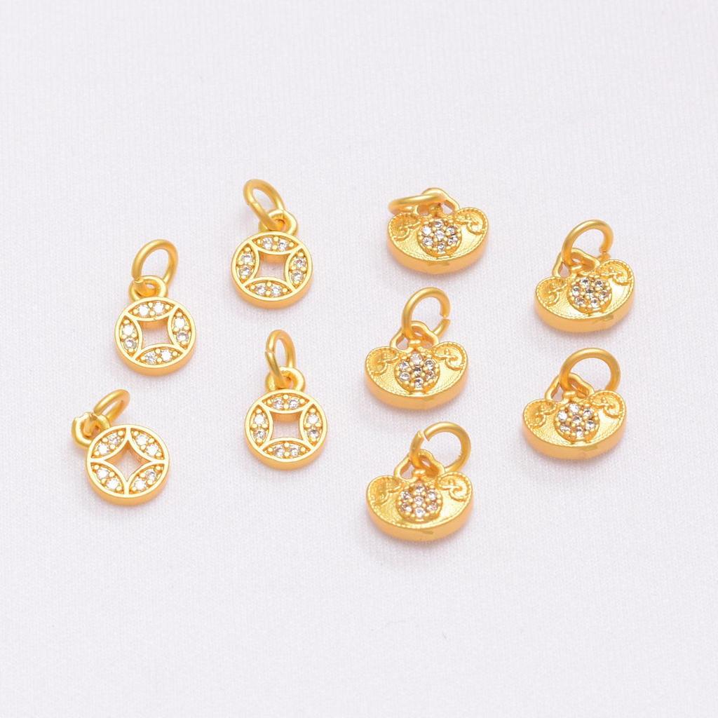 Vergoldeter Zirkon Münzanhänger mit Perlen Schmuckzubehör - Sandgold Farbe Charm
