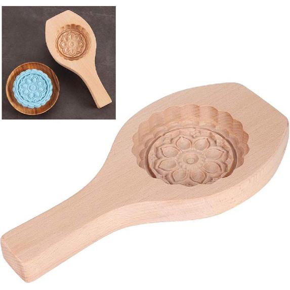 MAVIS LAVEN Beautiful Flower Pattern DIY Moon Cake, Wooden Handmade Cake for Muffin Cookie cracker Chocolate Pumpkin Pie (#06)