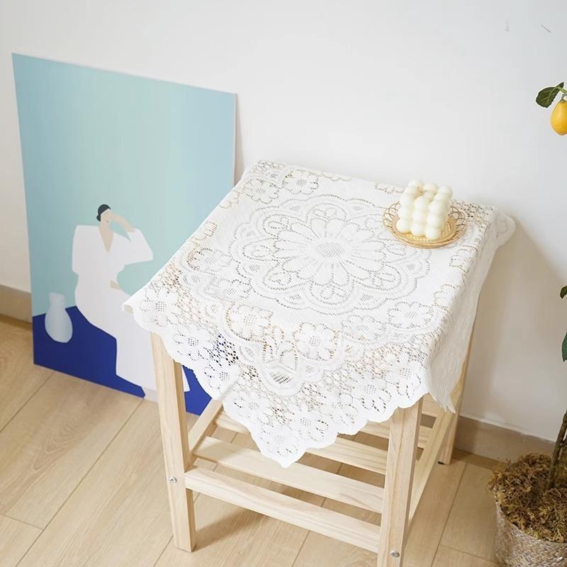 Vintage White Lace Tablecloth Tea Table Bedside Table Washing Machine Refrigerator Rectangular Dust Cover Cloth Sofa Decoration Dust Towel Home Decora