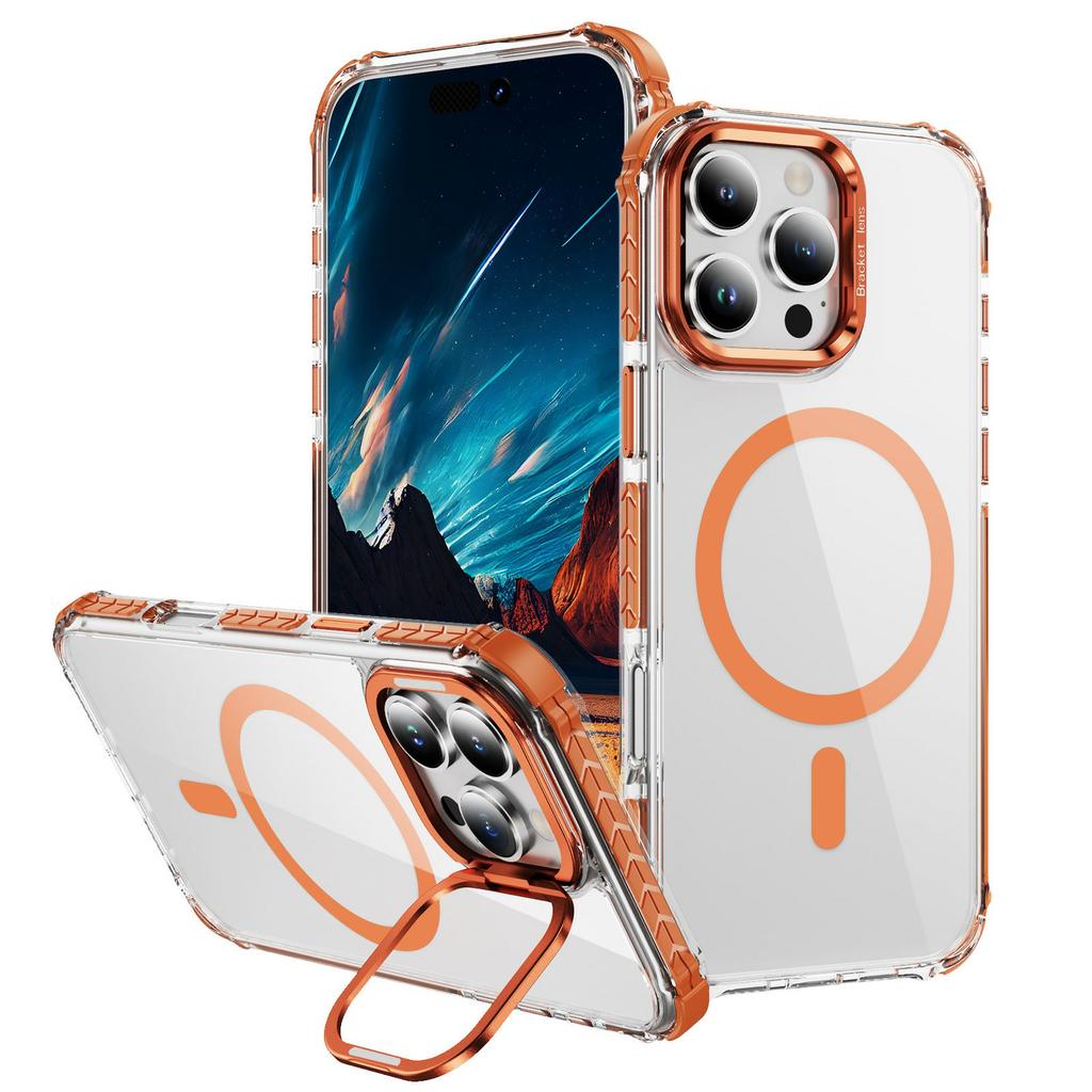 For iPhone 14 Pro Clear Phone Case with Lens Kickstand Cover Compatible with MagSafe
