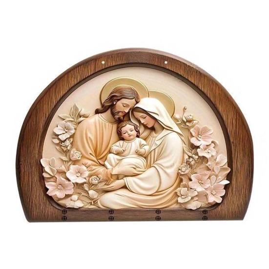 Dřevěný křesťanský držák na klíče 2D plochý Ježíš přijímání umění klíčenka stojan se 4 háčky náboženský nástěnný stojan na klíče pro vstupní halu domácí dekorace