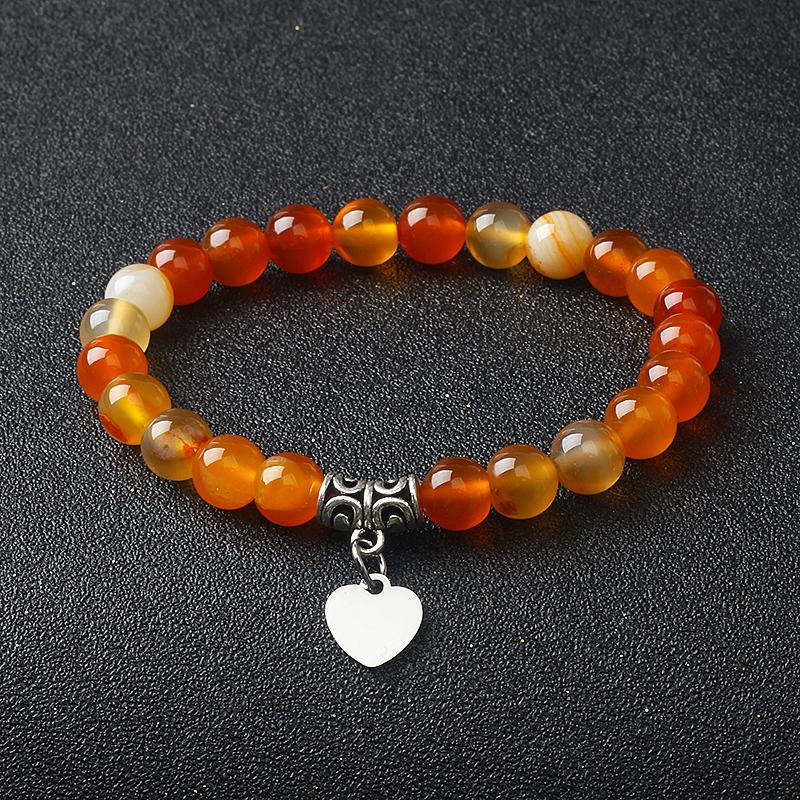 Original Amethyst Heart Charm Bracelets Women 316L Stainless Steel Pendant Bracelets Nature Stone Beaded Couple Jewelry Pulsera