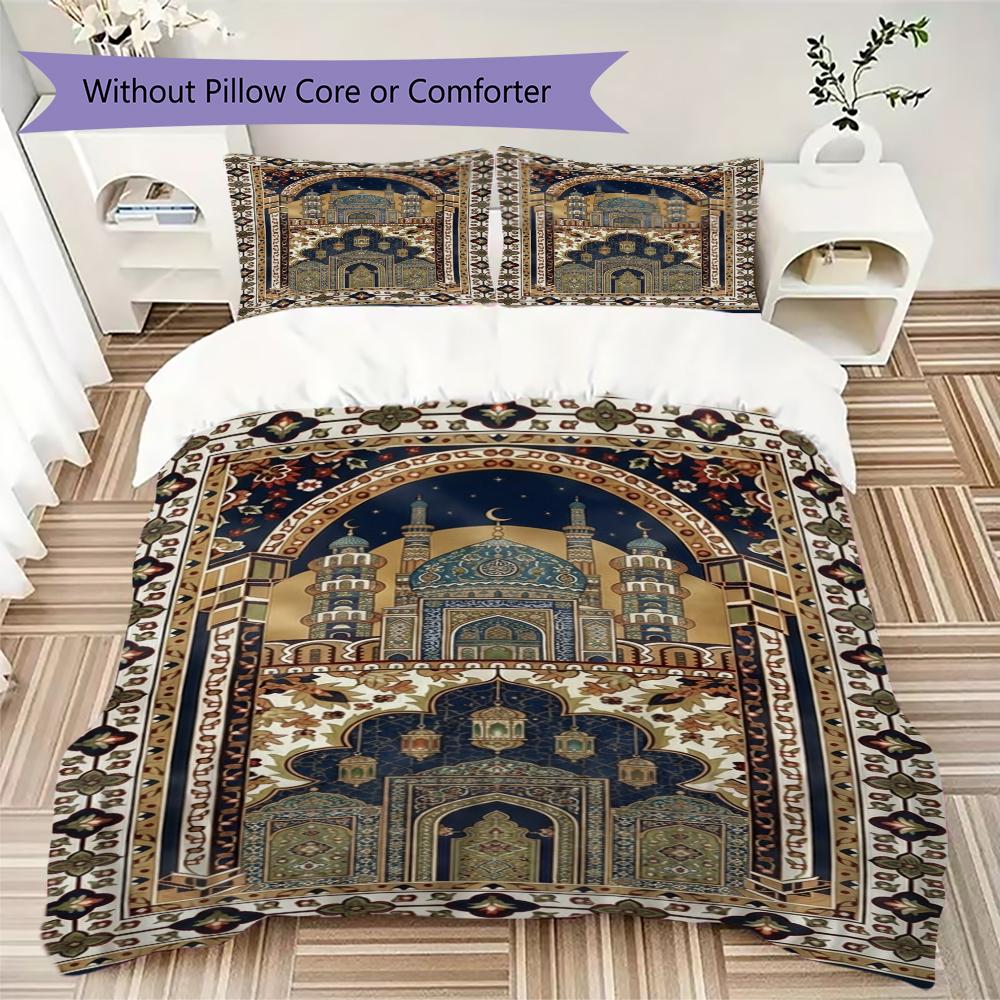 Muslim Pattern Bedding Uilt Set Uilt Cover Pillowcase Home Decoration Birthday Gift (1 * Duvet Cover + 2 * Pillowcase  Without Core)133