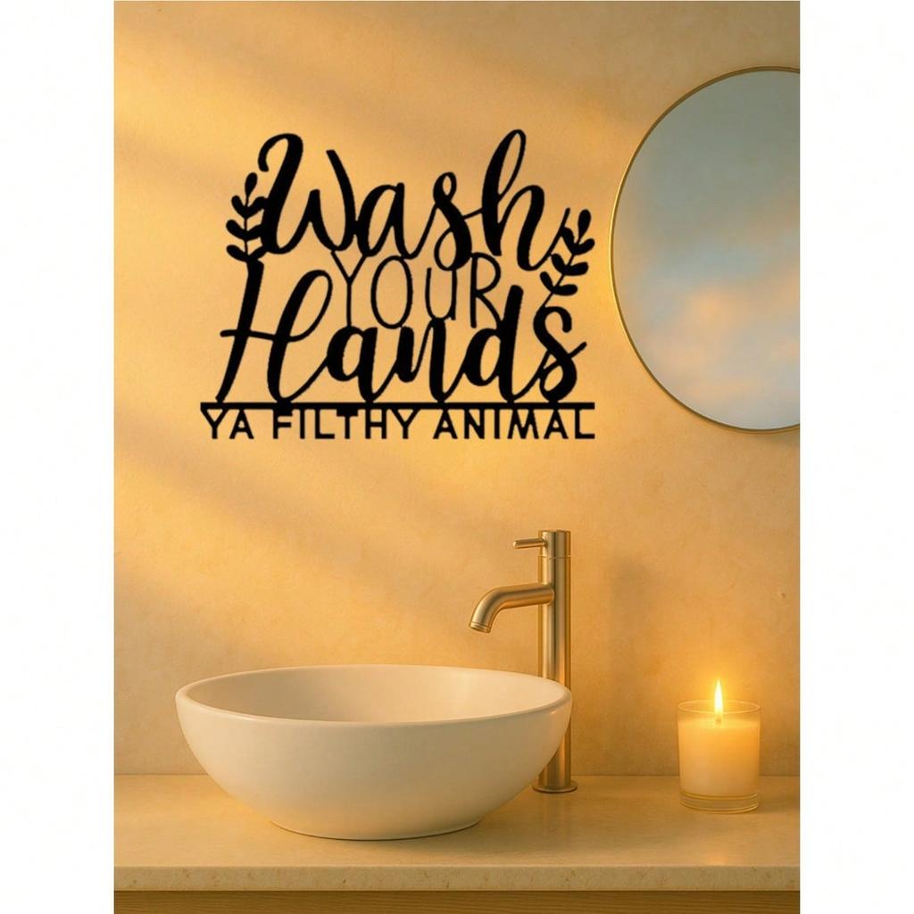 Black Rustic Metal "Wash Your Hands" Sign, Waterproof Farmhouse Bathroom Wall Art