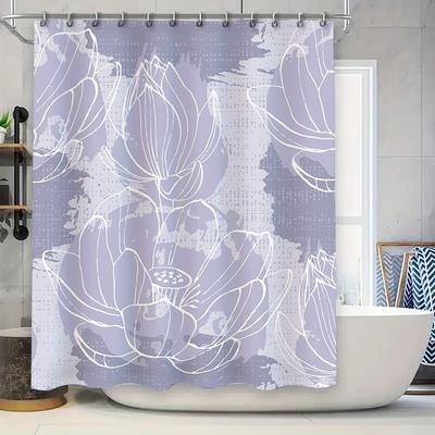 Luxury Bath Curtains With White Floral Print Waterproof Breathable Shower Curtain For Bathroom Decor Violet Flower Design Home D