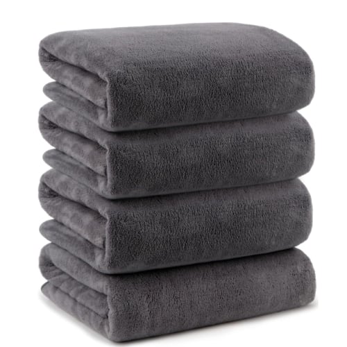 Mofuwa Bath Towel Set [My Best of 2025, Hyaluronic Acid Formula] 4-Piece Microfiber Thick Quick-Drying Mini Bath Towel Set (Dark Gray, 4 Bath Towels)