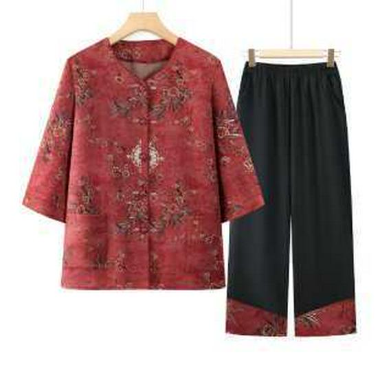 

Grandma s Summer Chinese Style Half-Sleeve Shirt for Women XXL червоний