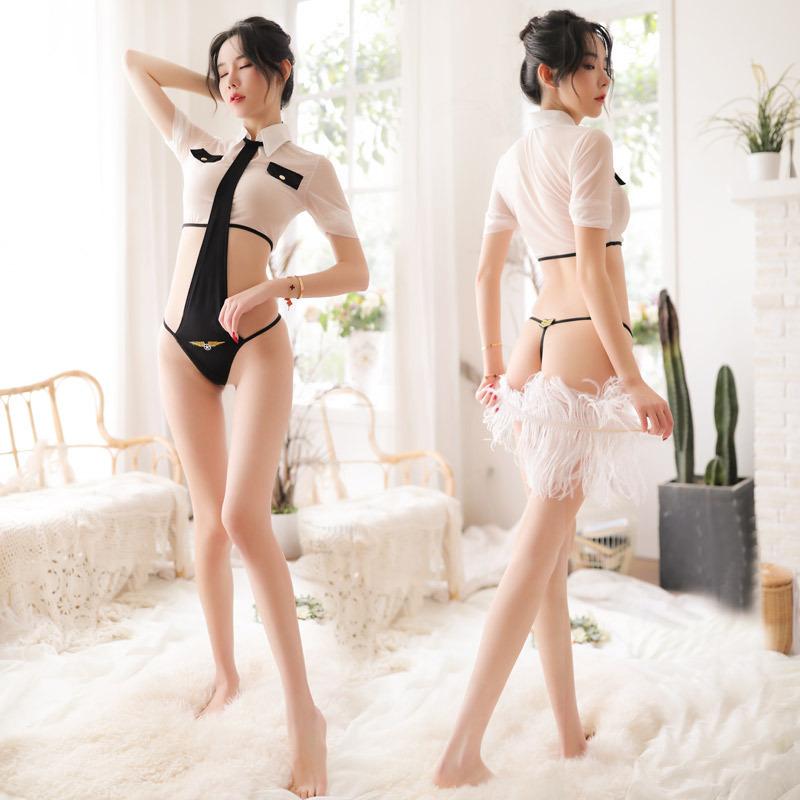 Neck One-piece Hot Policewoman Uniform Suit Sexy Perspective Erotic Underwear Passionate Temptation