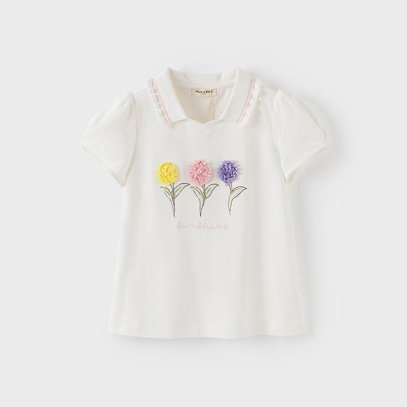 [Soft Cotton] David Bella Girls  Short Sleeve Children s T-Shirt Summer New Style Girls  Summer Top Girls  Clothing Cream White [Ready Stock] 110