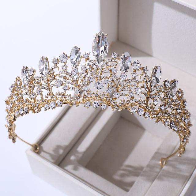 Barock Retro Rotgold Pfirsichfarben Kristall Braut Tiara Krone Strass Festzug Diadem Schleier Tiara Stirnband Hochzeit Haarschmuck