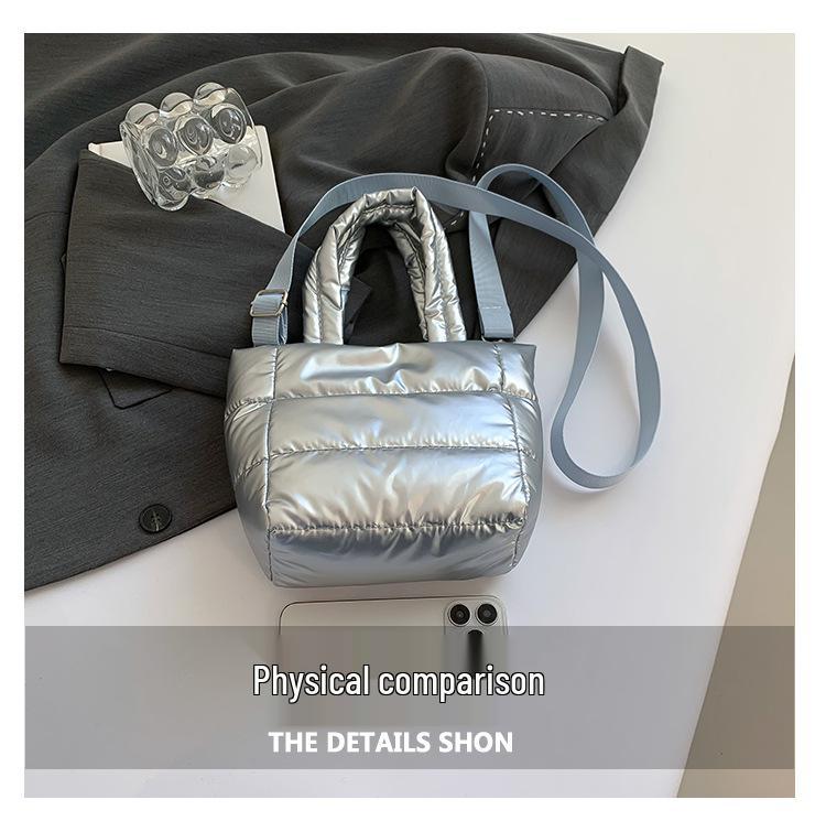 2024 Dámská ležérní módní taška přes rameno: Lehká péřová bavlněná bunda ve stylu pro podzim/zimu, všestranná kabelka a crossbody