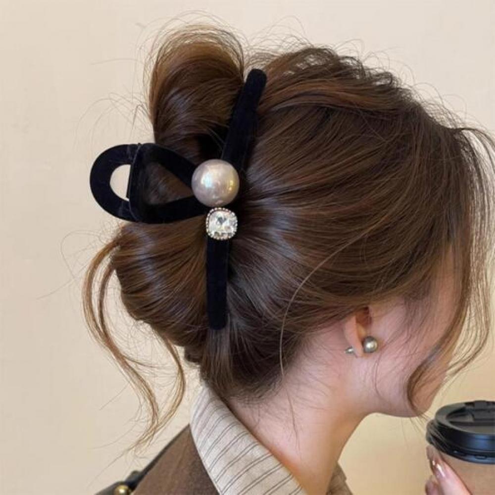 New Arrivals Open Run Cubic Hair Clip Pearl Beads Velvet Hairpin