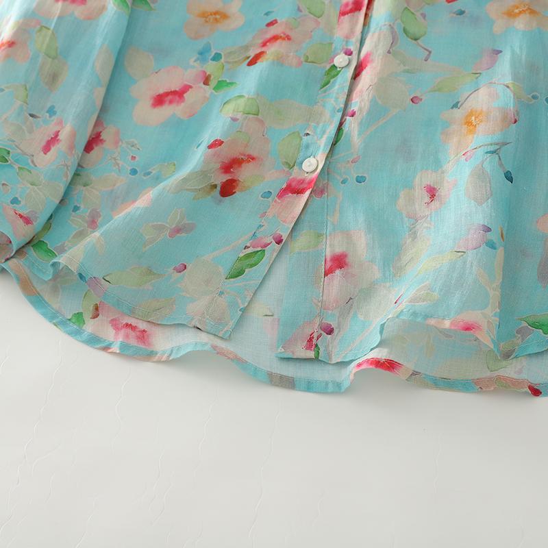 DIMANAF New Plus Size Women Floral Tops Shirts Tees Casual Loose Blouse Autumn Print Cotton Long Sleeve Button