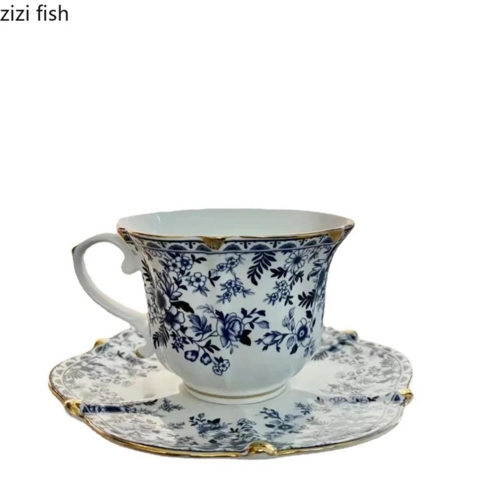 Vintage blå og hvit keramisk kaffekopp og skål Vannkopp Frokostkopp Ettermiddagste Blomstertekopper Melkekrus Kaffekrus