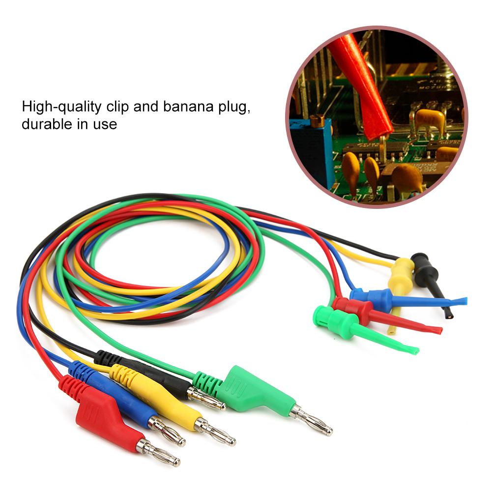 P1045 5Pcs 4mm 1m Stackable Banana Plug to Test Clip Multimeter Test  Cable Wire Accessory
