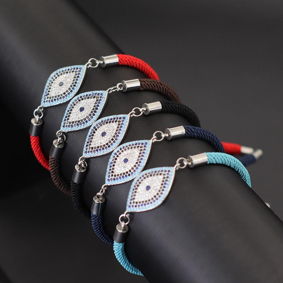 Blue Luxury Crystal Devil's Eye Milan Rope Adjustable Bracelet Men Women Hand Rope Couple Friendship Braslet Casual Jewelry
