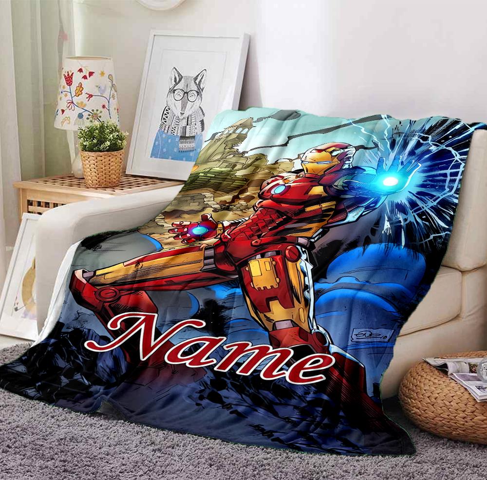 Custom Name Iron Man Flight Flannel Blanket Throw Blanket Soft Warm Sofa Bed Decor Unique Gift