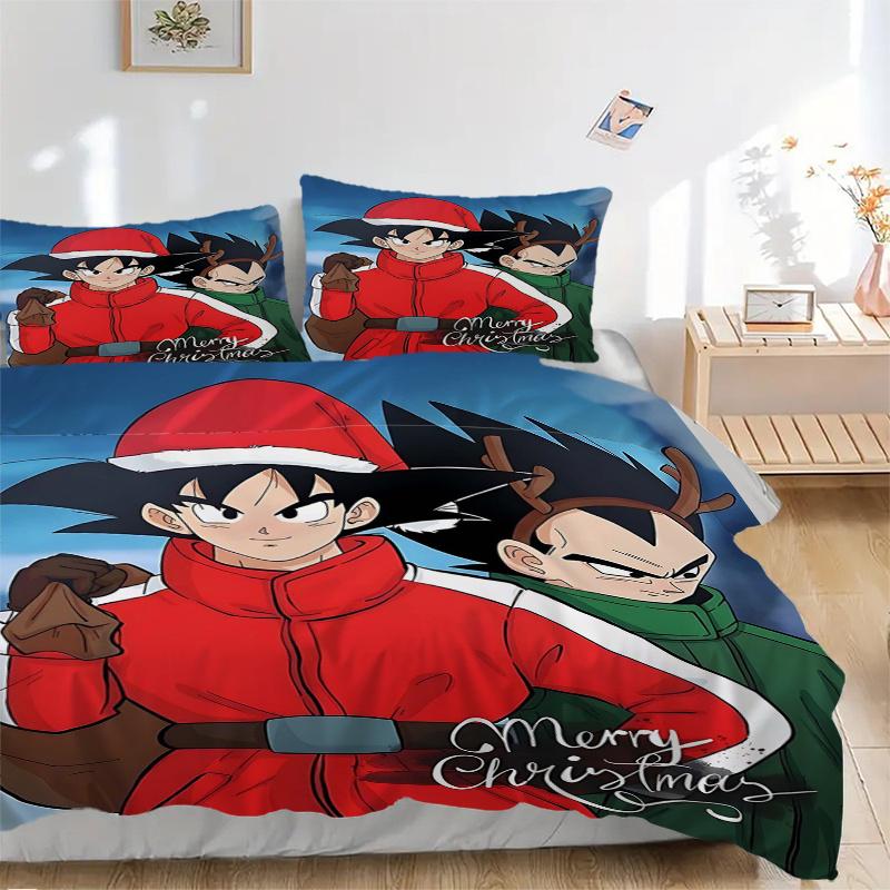 3pcs Dragon Ball Christmas Goku and Vegeta Quilt Cover Set - Soft and Cozy Bedroom, Guest Room and Dorm Decorative Bedding 3-Piece Set 1 Quilt Co