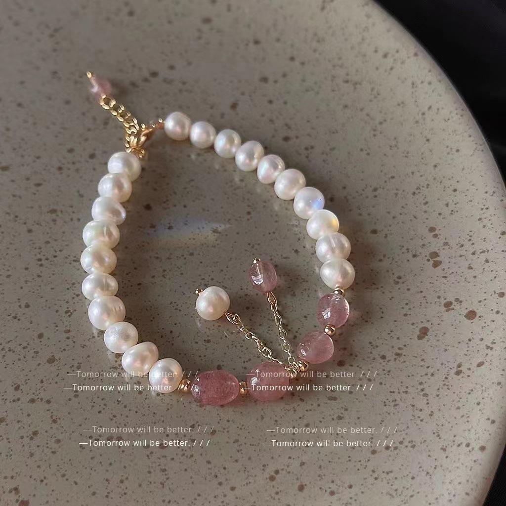

Strawberry Crystal Freshwater Pearl Bracelet Bangles Women Fashion Jewelry accessories Gift