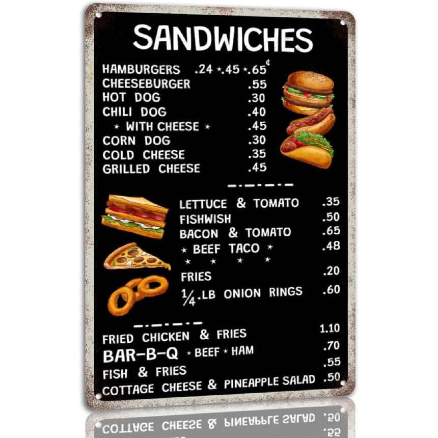 1940 s Diner Menu Tin Sign Vintage Restaurant Metal Signs 50s Diner Decoration Retro Home Plaque For Kitchen Bar 12x16 Inch
