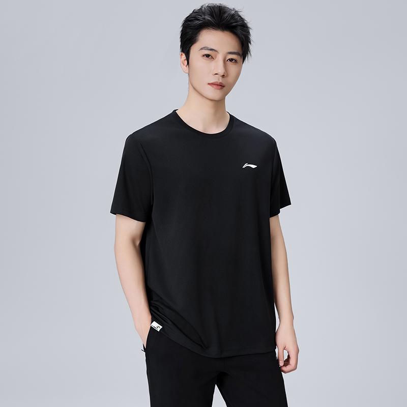 Li-Ning Solid Color Logo Crew Neck T-Shirt Men Tops Black AHST687-2