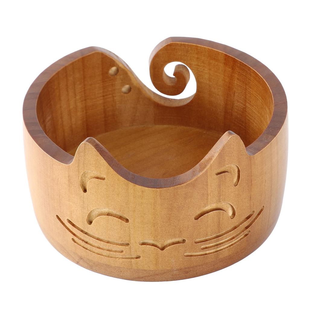 Yarn Bowl Wooden Cute Cat Shape Holder Dispenser Crochet Storage Supplies