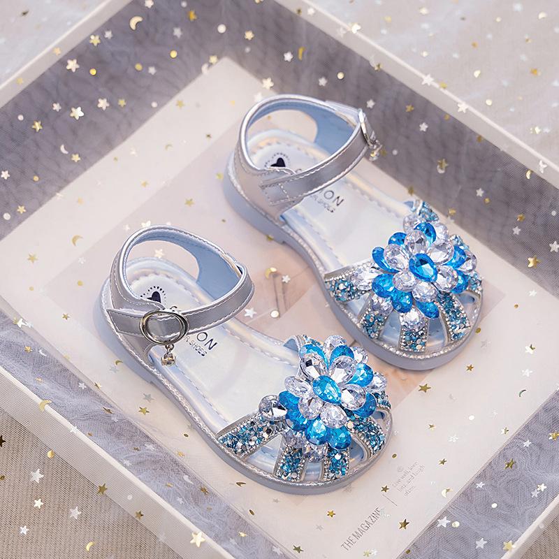 Girls princess sandals 2025 new summer shoes children's crystal shoes with dress women's treasure rhinestone cool shoes summer