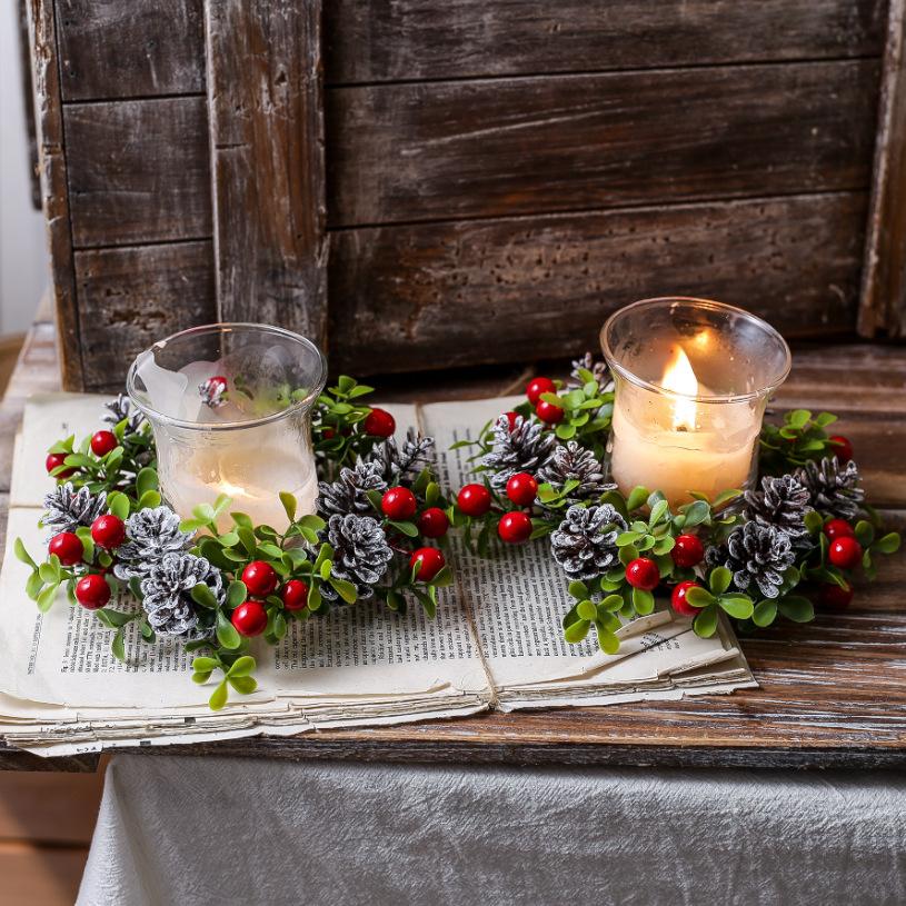 Christmas Decorations Candle Holders Scented Candle Holders Decorative Pinecones Red Berry Wreaths Table Centerpieces