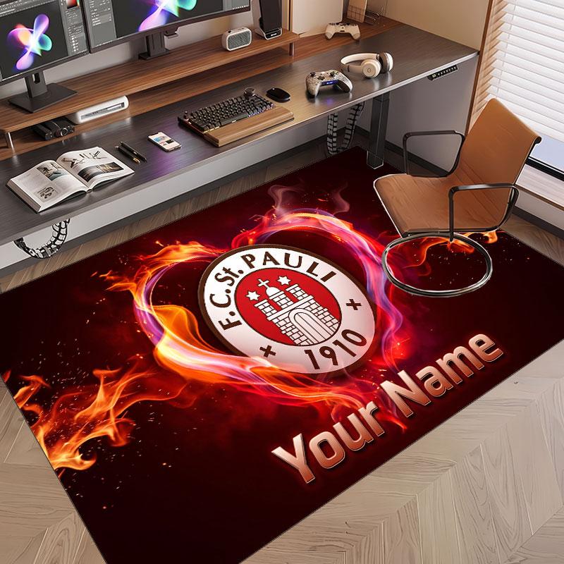Benutzerdefinierter Teppich FC St. Pauli Muster Druck Name Text Weicher Rutschfester Boden Teppich für Haus Innen Dekoration