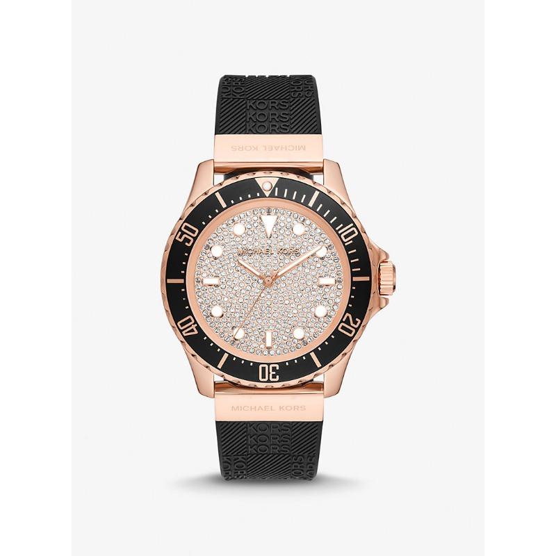 

Часы Michael Kors Oversized Slim Everest с паве, розово-золотистого тона и тисненым силиконовым ремешком MK7358 чёрный