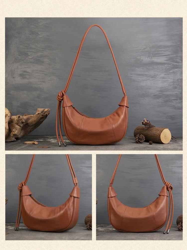 Johnature Genuine Leather Moon Bag Casual Solid Color Commuting Large Capacity Soft Cowhide Women's Shoulder Bags