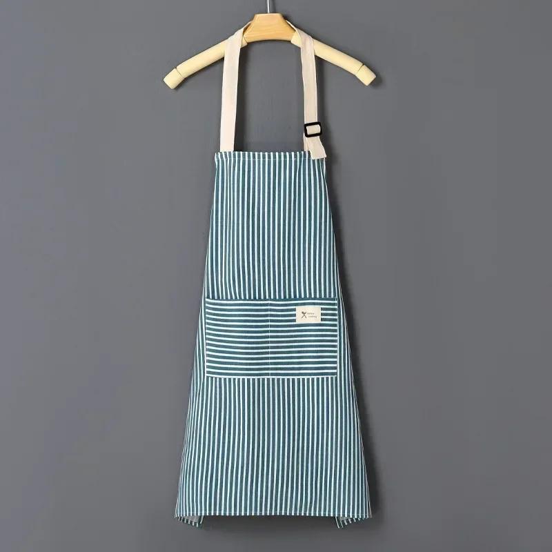 Sleeveless Linen Striped Apron Household Fashion Hanging Neck Adjustable Elasticity Work Clothes Kitchen Cooking Gardening Apron