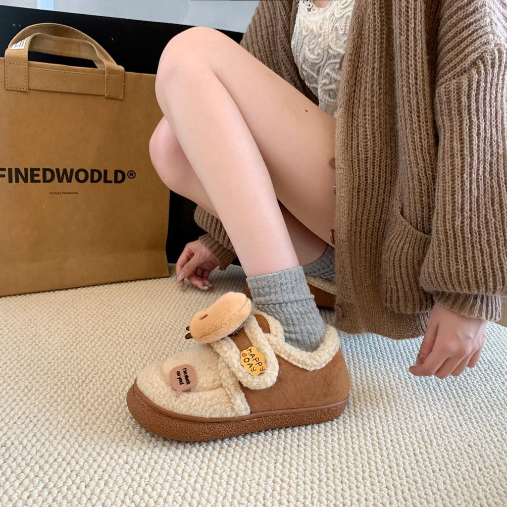 Warm outer wear beanie shoes new winter ugly cute ladies cute Velcro kapibara capybara cotton shoes