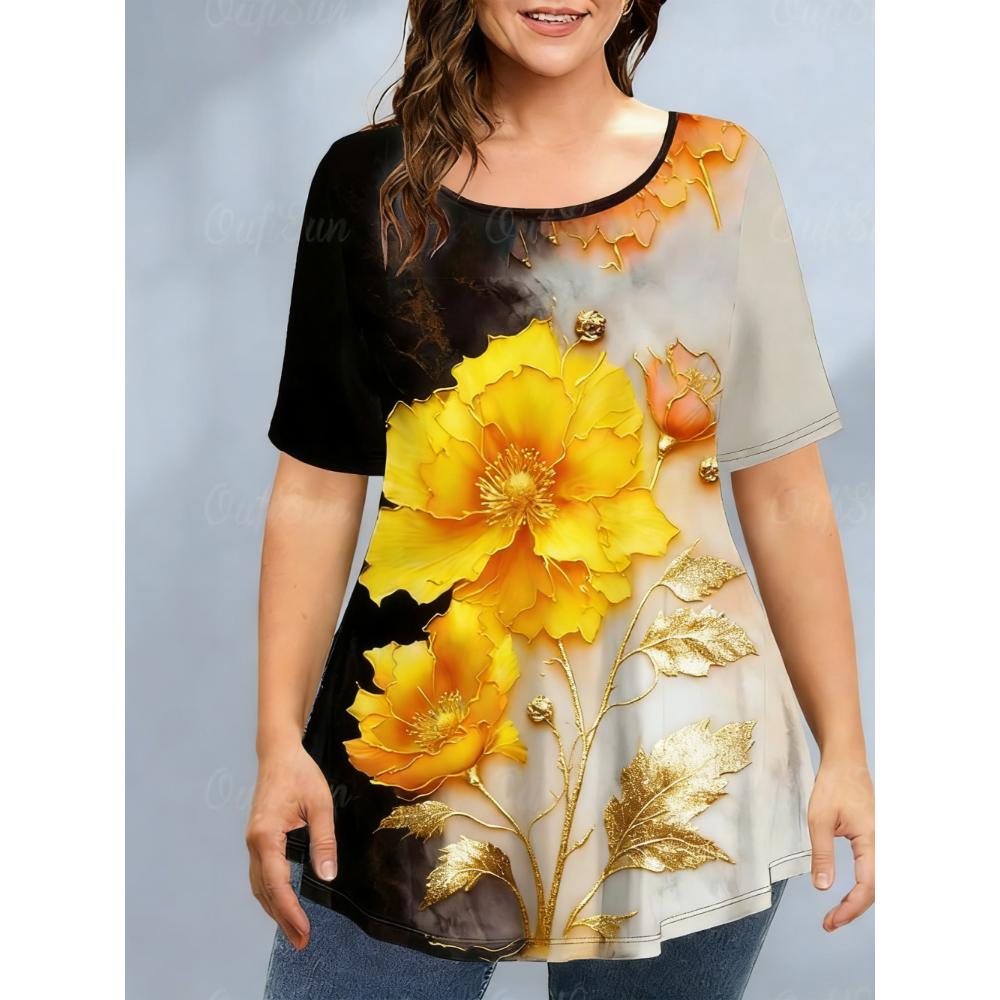 Ladies Summer Printed Large Loose Casual T-shirt Fashionable Comfortable Soft Breathable Short Sleeved T-shirt